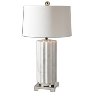 bowery hill modern white marble lamp with plated polish nickel