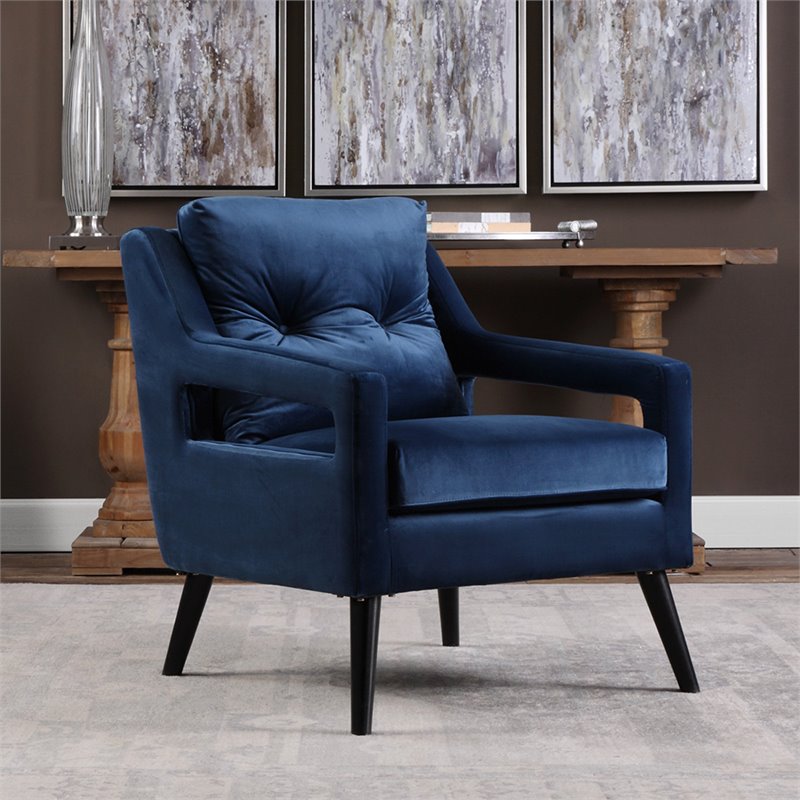 Bowery Hill Contemporary Velvet Arm Chair in Blue and Black