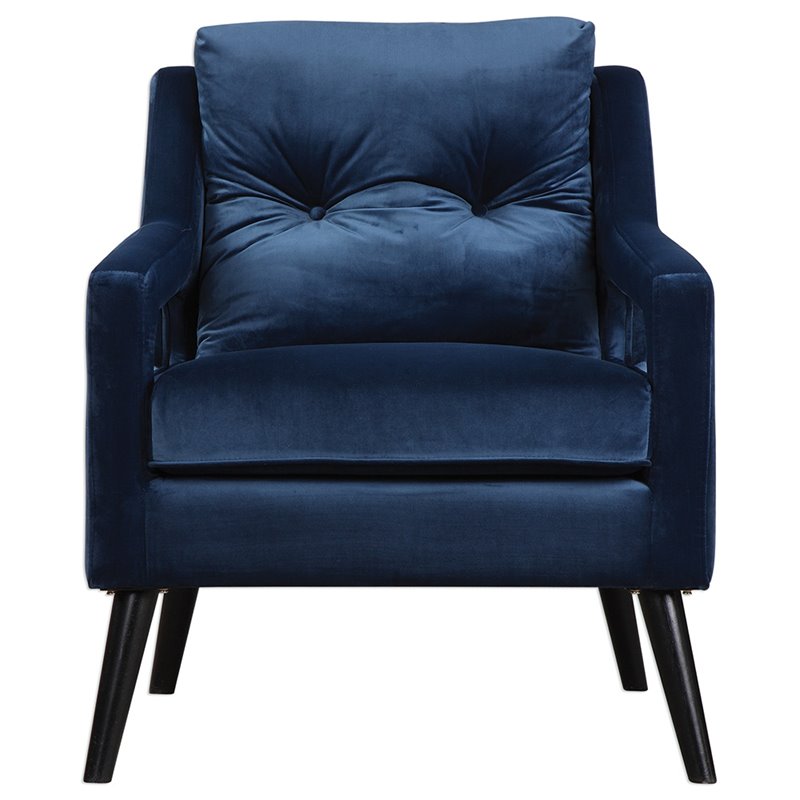 Bowery Hill Contemporary Velvet Arm Chair in Blue and Black