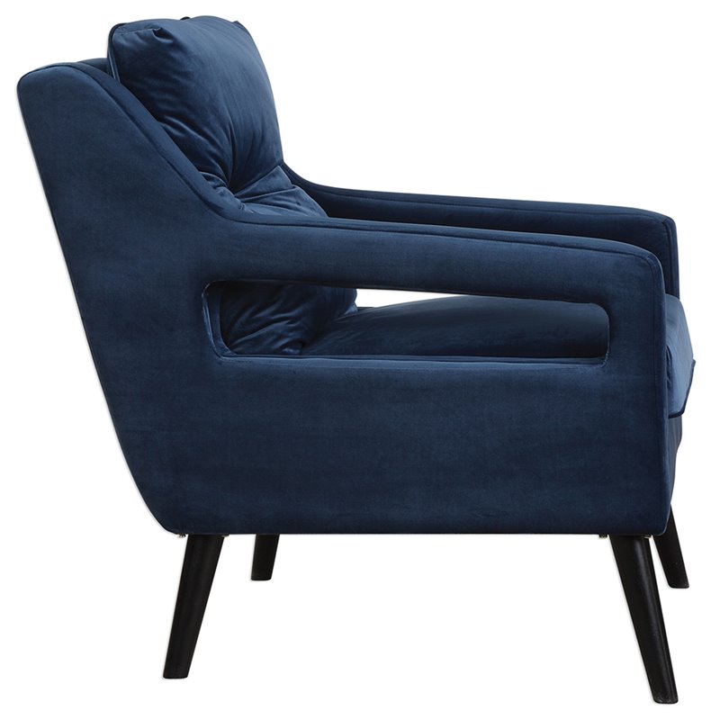 Bowery Hill Contemporary Velvet Arm Chair in Blue and Black
