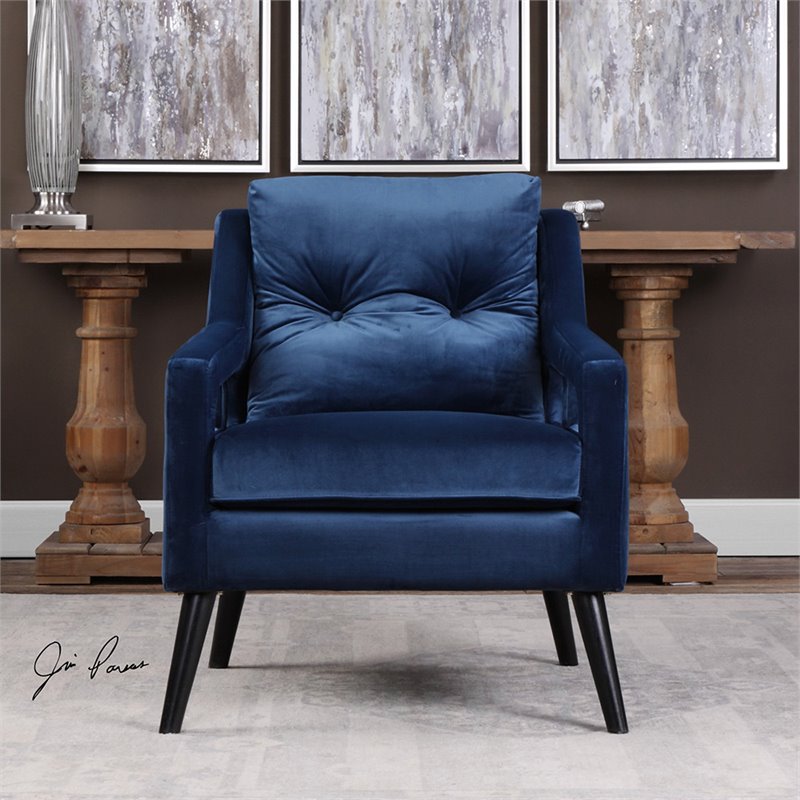 Bowery Hill Contemporary Velvet Arm Chair in Blue and Black