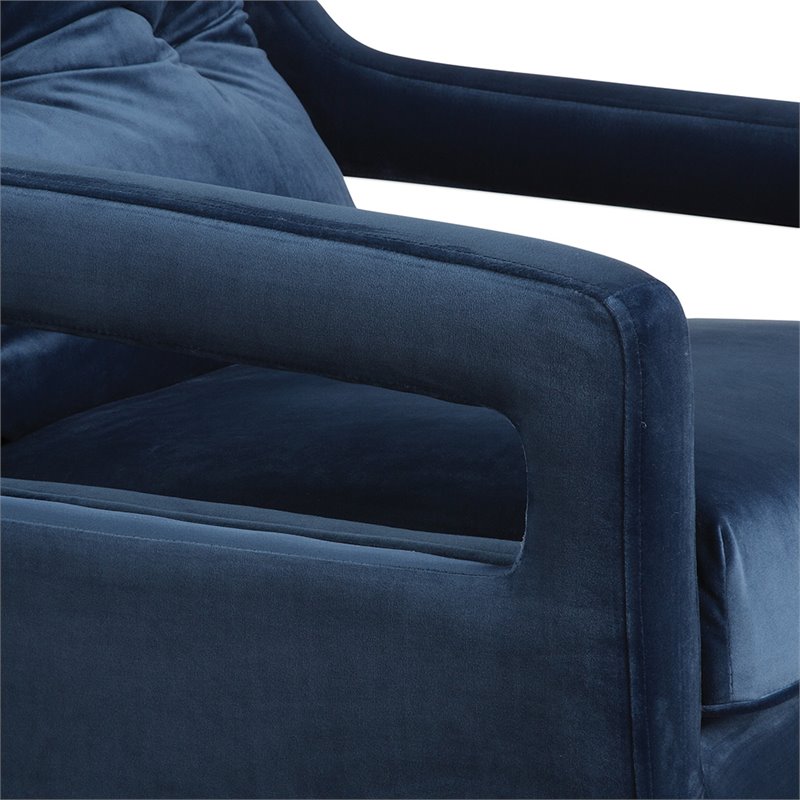 Bowery Hill Contemporary Velvet Arm Chair in Blue and Black