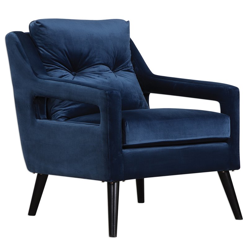 Bowery Hill Contemporary Velvet Arm Chair in Blue and Black