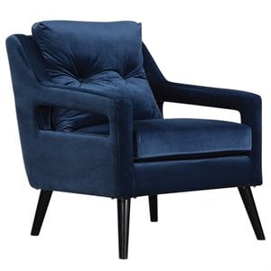 bowery hill contemporary velvet arm chair in blue and black