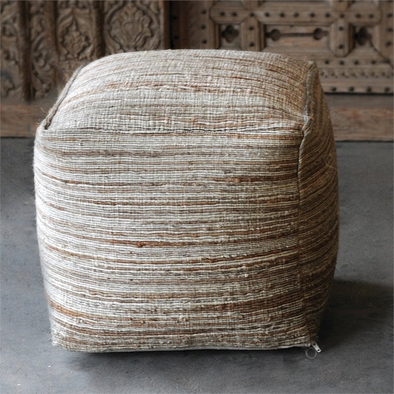 Bowery Hill Contemporary Handwoven Pouf in Beige and Tan