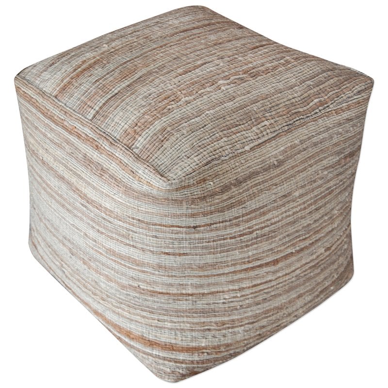 Bowery Hill Contemporary Handwoven Pouf in Beige and Tan