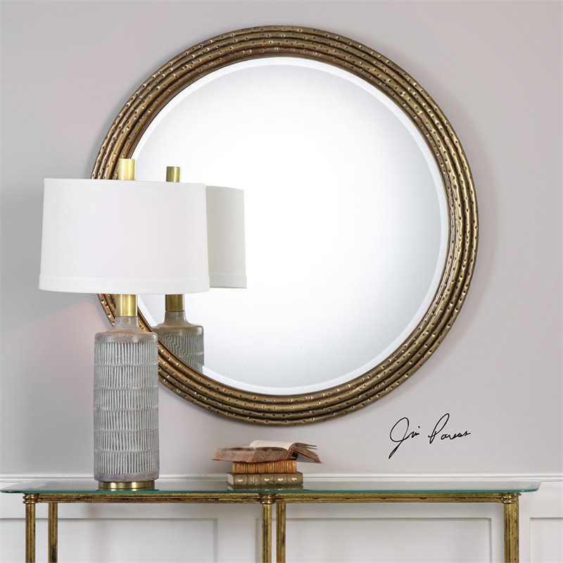 Bowery Hill Contemporary Decorative Mirror in Hammered Gold