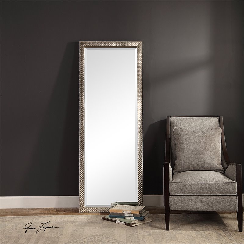 Bowery Hill Contemporary Floor Decorative Mirror in Silver