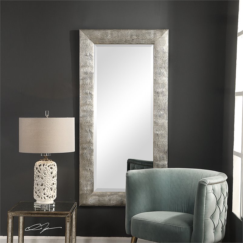 Bowery Hill Decorative Glass Mirror in Silver Wavy Textured Finish