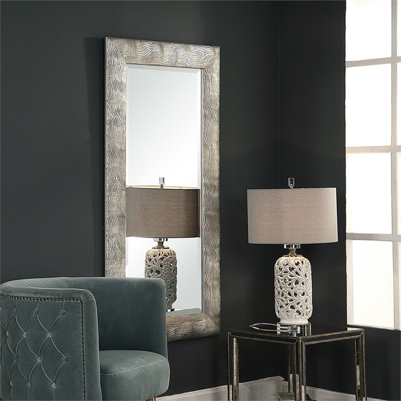 Bowery Hill Decorative Glass Mirror in Silver Wavy Textured Finish