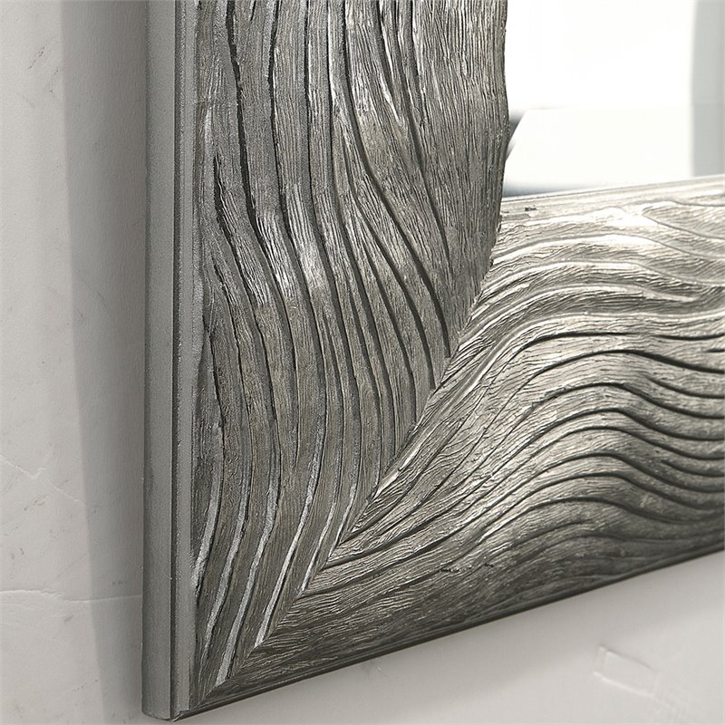 Bowery Hill Decorative Glass Mirror in Silver Wavy Textured Finish