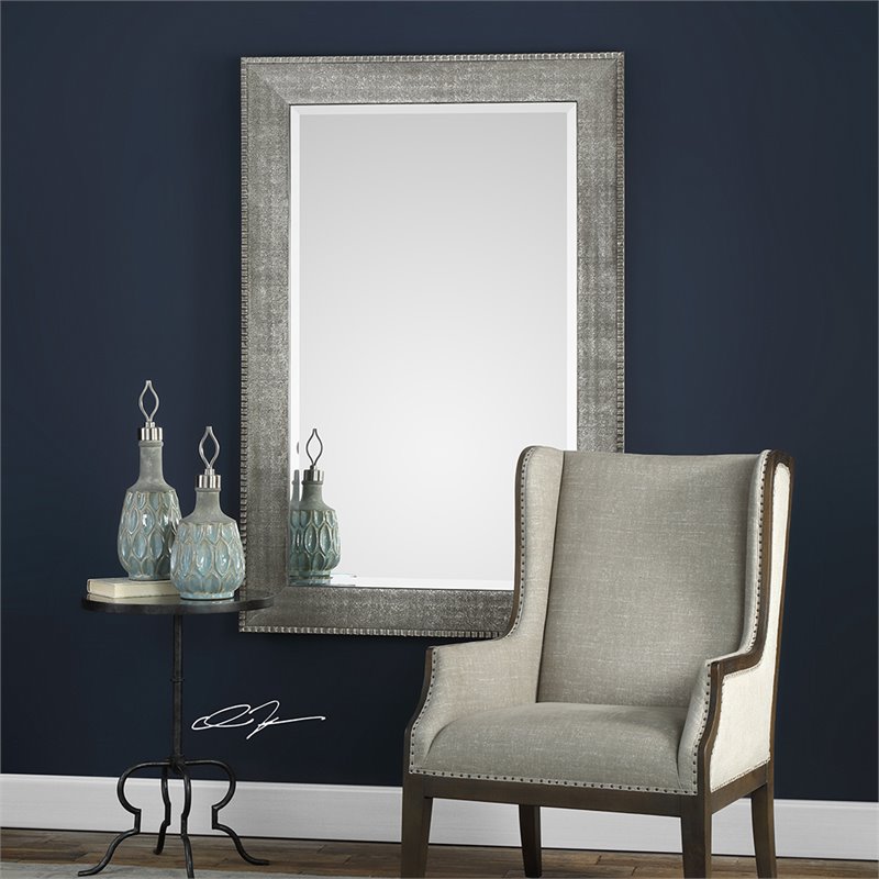 Bowery Hill Modern Decorative Glass Mirror in Antiqued Silver Edge