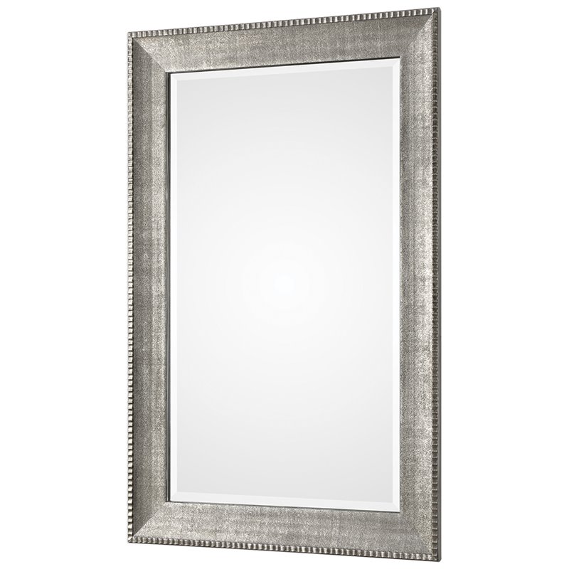 Bowery Hill Modern Decorative Glass Mirror in Antiqued Silver Edge