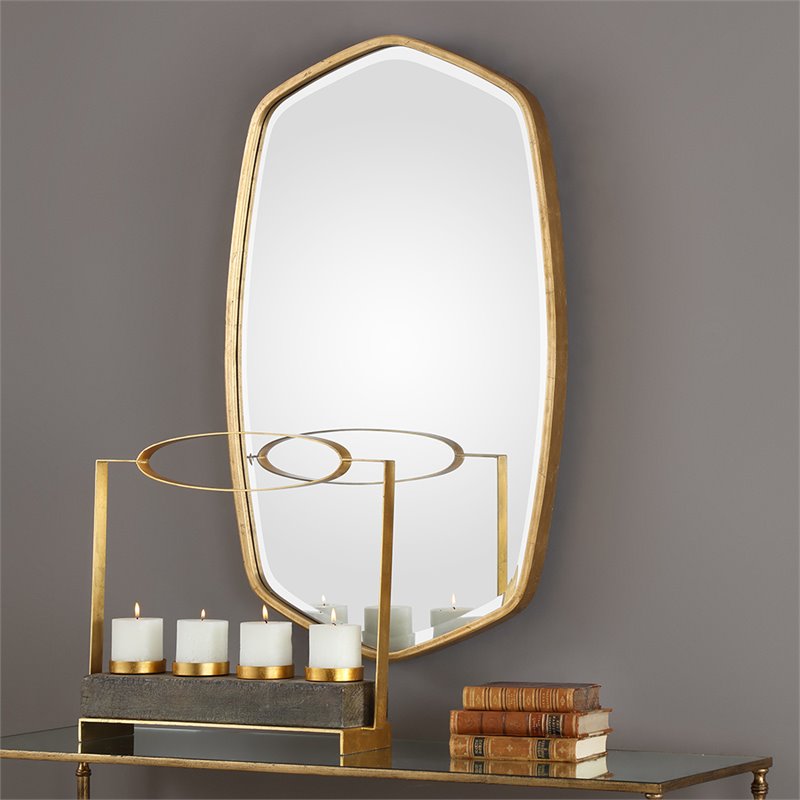 Bowery Hill Contemporary Decorative Mirror in Antiqued Gold