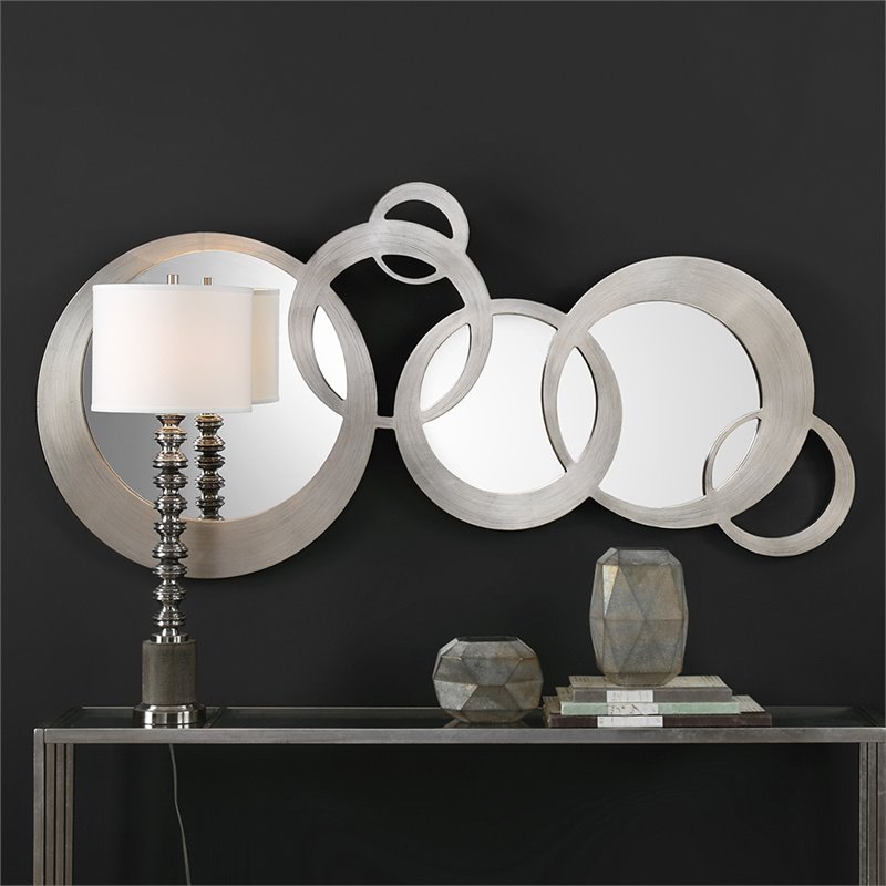Bowery Hill Modern Solid Wood Decorative Glass Mirror in Silver