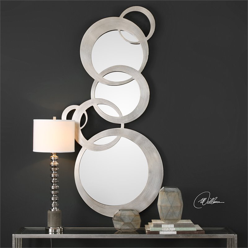 Bowery Hill Modern Solid Wood Decorative Glass Mirror in Silver