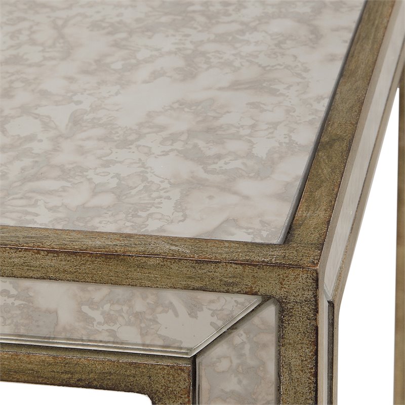 Bowery Hill Contemporary Mirrored End Table in Antique Gold
