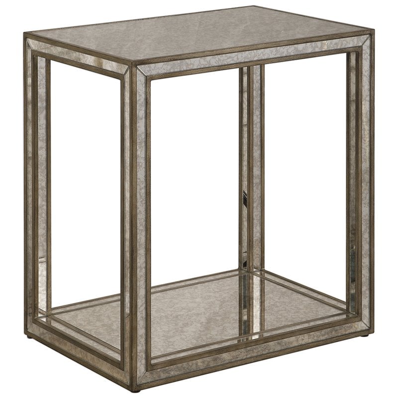 Bowery Hill Contemporary Mirrored End Table in Antique Gold