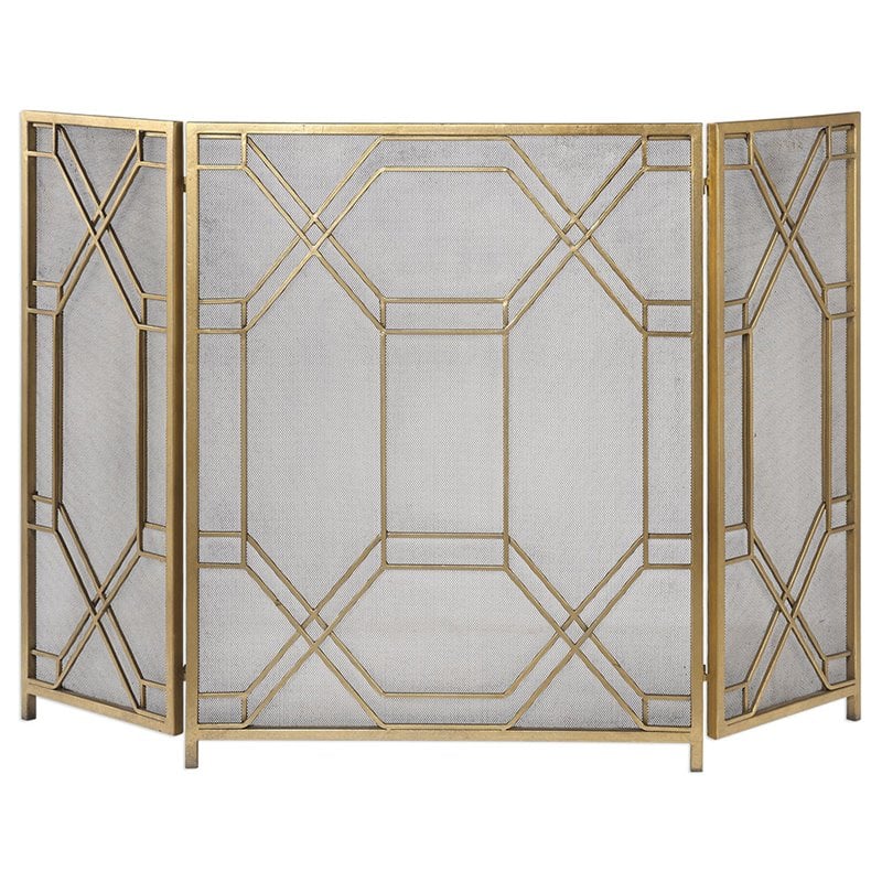Bowery Hill Contemporary Fireplace Screen in Gold