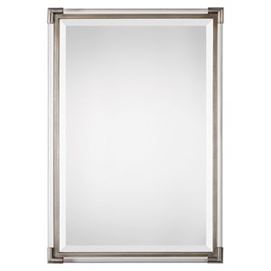 bowery hill modern decorative beveled glass mirror in silver