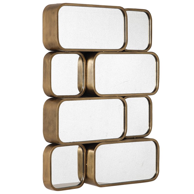 Bowery Hill Contemporary Decorative Glass Mirror in Antiqued Gold