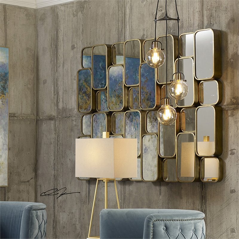 Bowery Hill Contemporary Decorative Glass Mirror in Antiqued Gold