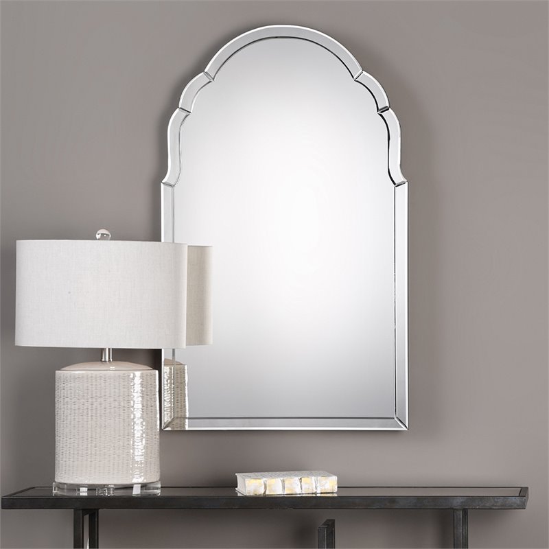 Bowery Hill Contemporary Arch Decorative Mirror in Black