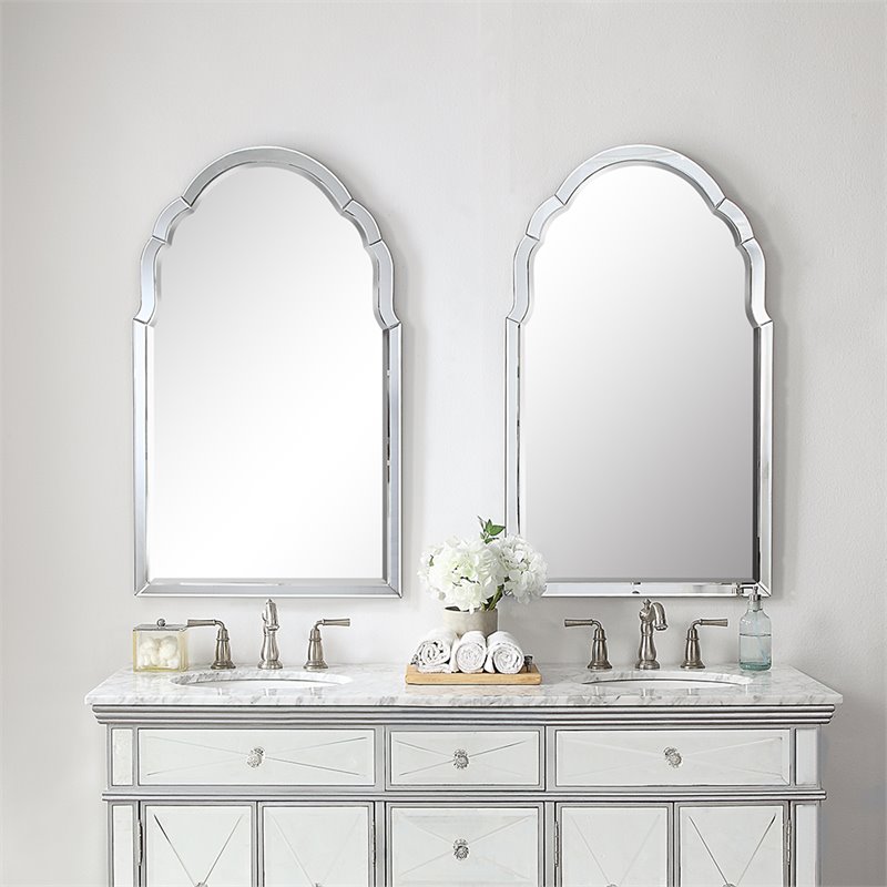 Bowery Hill Contemporary Arch Decorative Mirror in Black