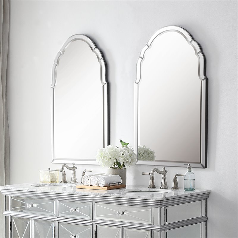 Bowery Hill Contemporary Arch Decorative Mirror in Black
