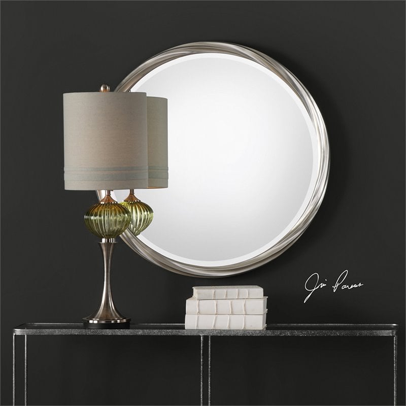 Bowery Hill Modern Decorative Glass Mirror in Silver Leaf Finish