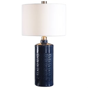 Bowery Hill Contemporary Table Lamp in Royal Blue and White
