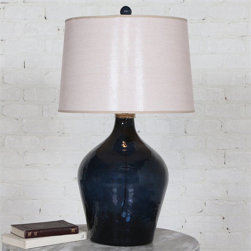 Bowery Hill Contemporary Glass Table Lamp in Blue and Beige