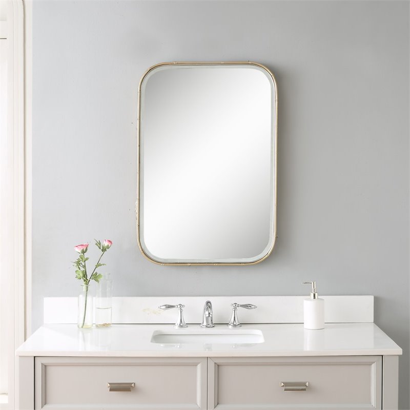 Bowery Hill Contemporary Vanity Mirror in Antique Gold