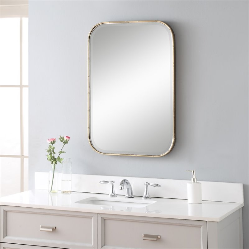 Bowery Hill Contemporary Vanity Mirror in Antique Gold