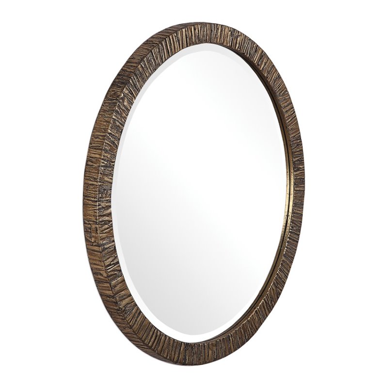 Bowery Hill Contemporary Round Mirror in Metallic Gold