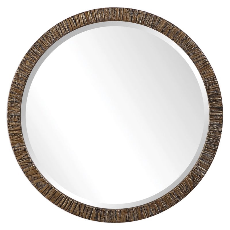 Bowery Hill Contemporary Round Mirror in Metallic Gold