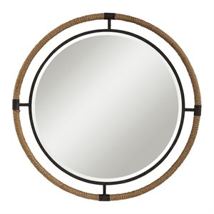 bowery hill contemporary coastal round mirror in rust black