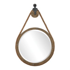 bowery hill contemporary round pulley mirror in natural