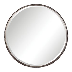 bowery hill contemporary round mirror in burnished steel