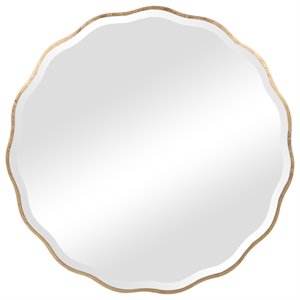 bowery hill contemporary round mirror in aged gold