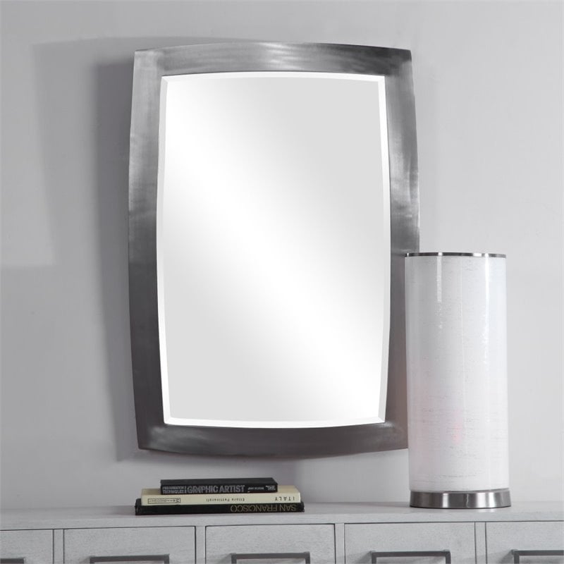 Bowery Hill Contemporary Mirror in Brushed Nickel