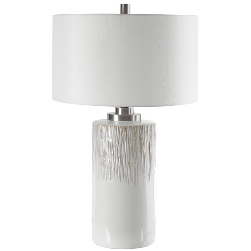 Bowery Hill Contemporary Cylinder Table Lamp in Aged White