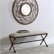 Bowery Hill Contemporary Upholstered Iron Bench in Oatmeal