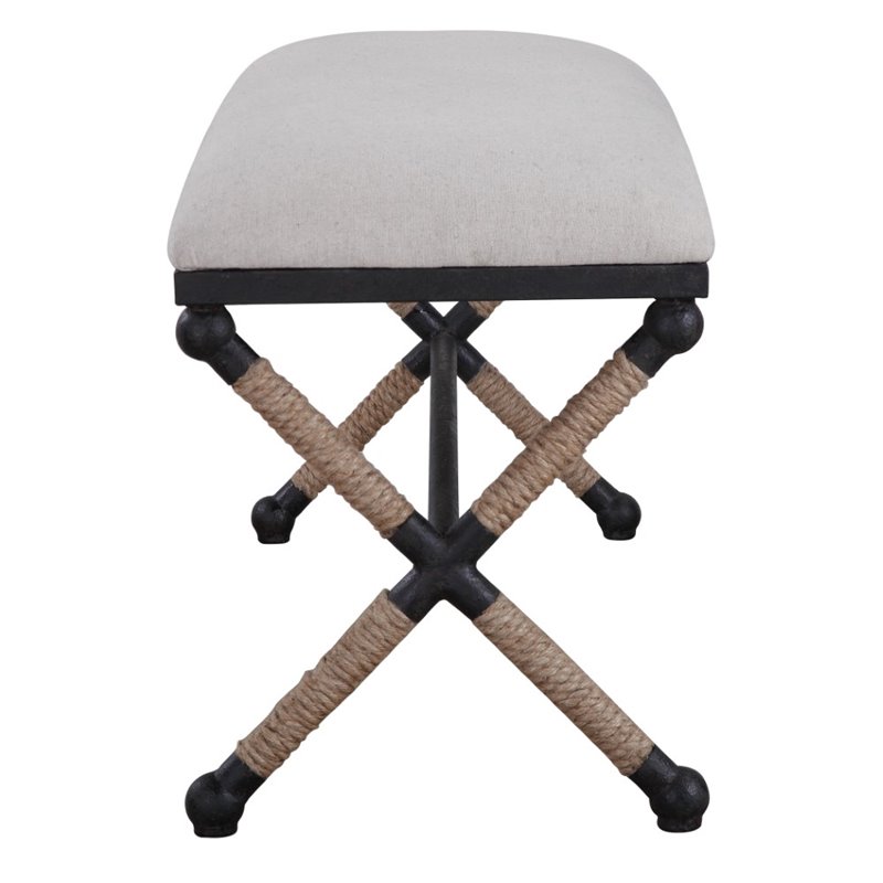 Bowery Hill Contemporary Upholstered Iron Bench in Oatmeal