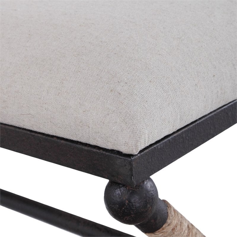 Bowery Hill Contemporary Upholstered Iron Bench in Oatmeal