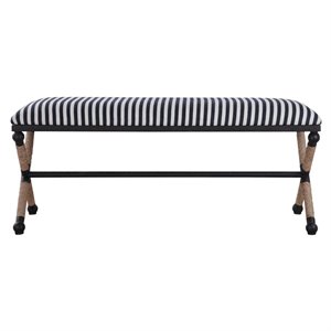 bowery hill contemporary striped bench in navy and cream