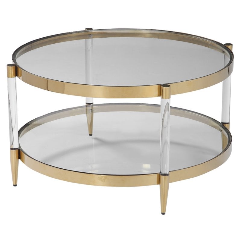 Bowery Hill Contemporary Glass Coffee Table in Gold