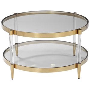 Bowery Hill Contemporary Glass Coffee Table in Gold