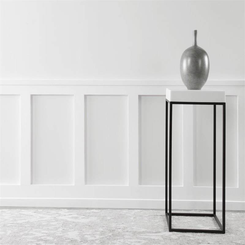 Bowery Hill Contemporary Marble End Table in Aged Black
