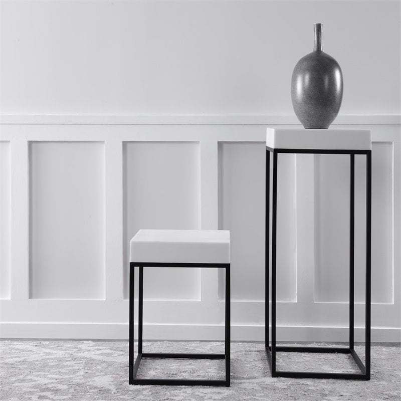 Bowery Hill Contemporary Marble End Table in Aged Black